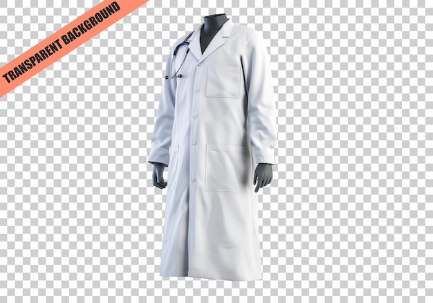 PSD doctor lab coat with stethoscope isolated on transparent background