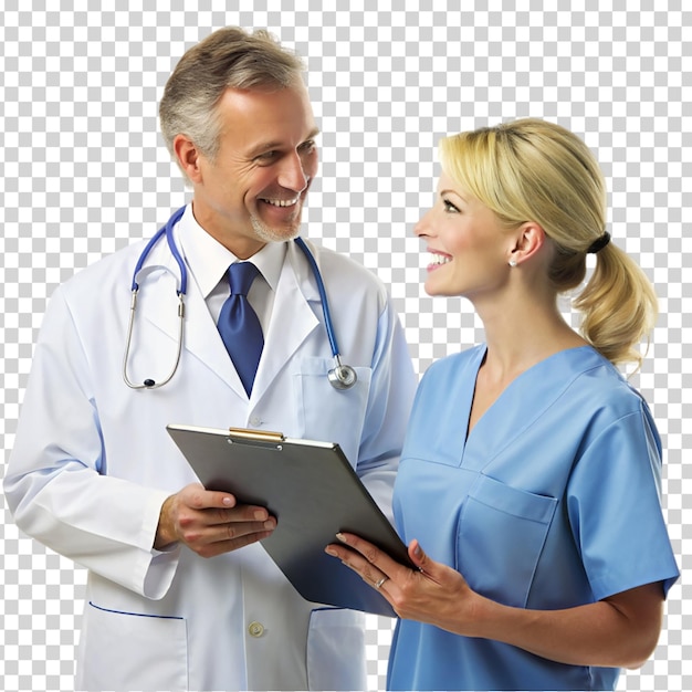 A doctor and a nurse smiling on transparent background