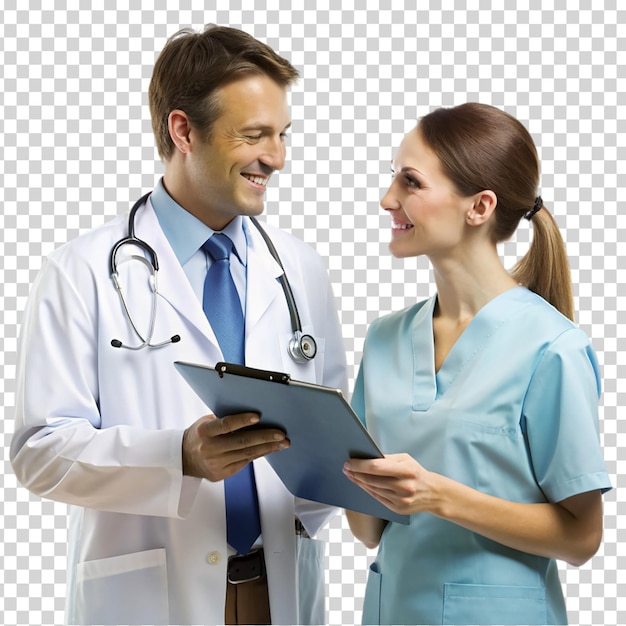 PSD a doctor and a nurse smiling on transparent background