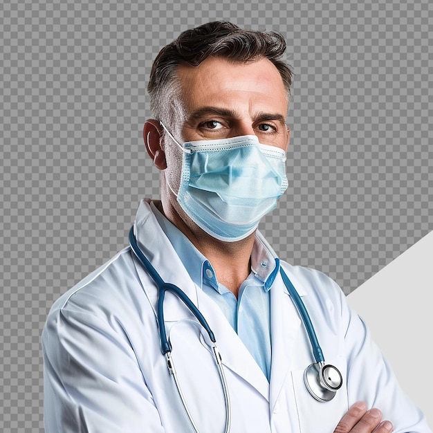 Doctor wear face mask png isolated on transparent background