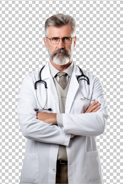 doctor with his arms crossed over white background