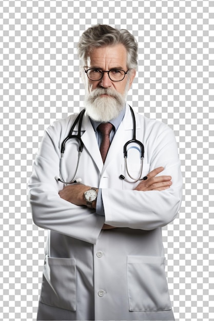 doctor with his arms crossed over white background