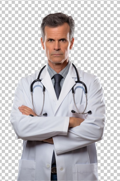 doctor with his arms crossed over white background