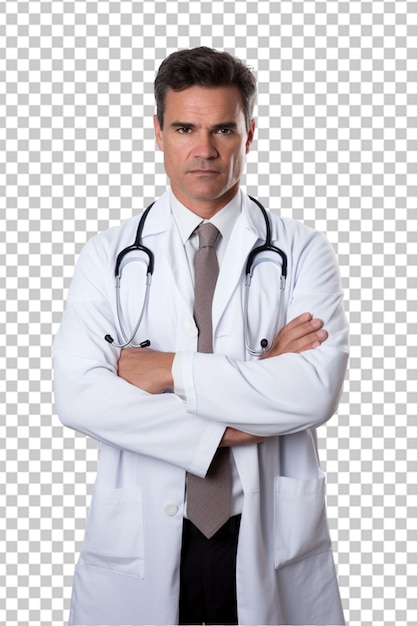 doctor with his arms crossed over white background