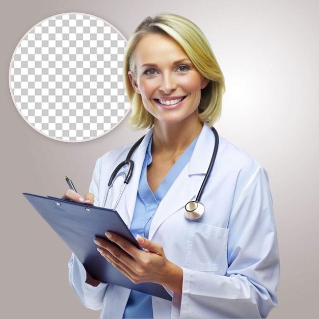 PSD doctor woman with stethoscope isolated on transparent background