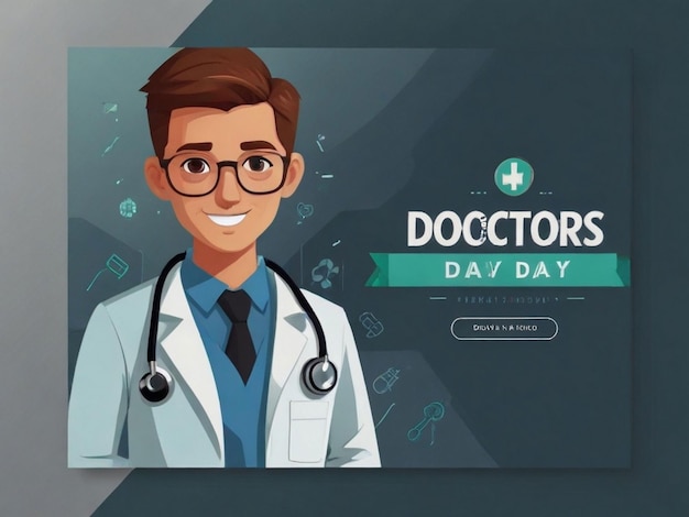 PSD doctors day banner design with doctor and stethoscope