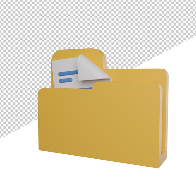 Document file with folder side view 3d rendering illustration transparent background icon