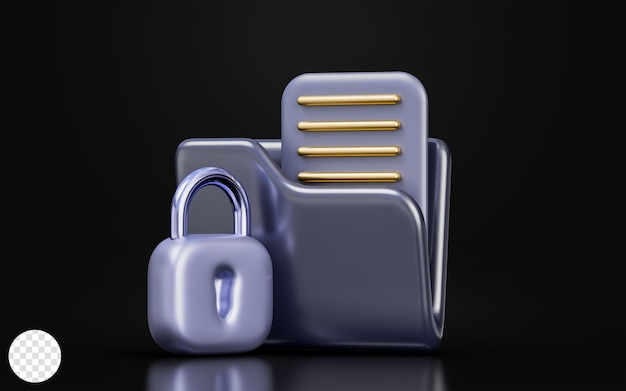 document folder with padlock sign on dark background 3d render concept for files protection