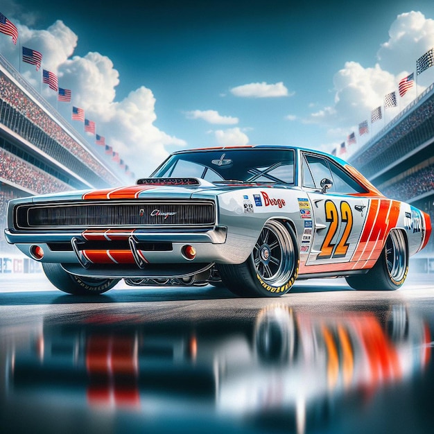 Dodge Charger 1968 Nascar Racing Car Pic hyperealistic musclecar vintage poster