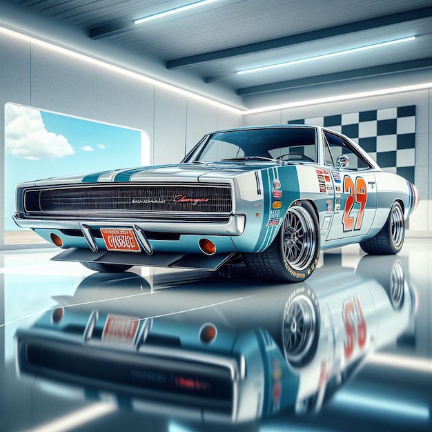 Dodge Charger 1968 Nascar Racing Car Pic hyperealistic musclecar vintage poster