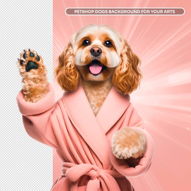 PSD a dog in a bathrobe with a pink background