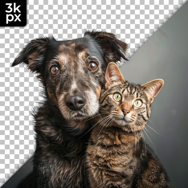 a dog and a cat are in front of a picture of a dog