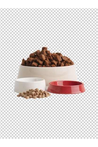 PSD a dog food container with a bowl of cat food and a bowl of cat food