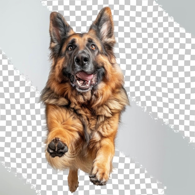 PSD a dog is jumping in the air with a white background