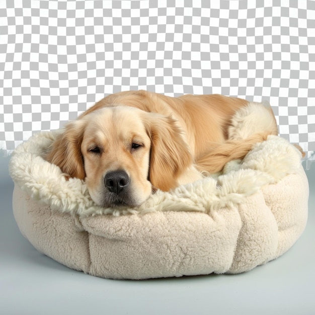 PSD a dog is sleeping in a dog bed with a white dog bed