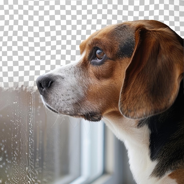 PSD a dog looking out of a window with raindrops on it