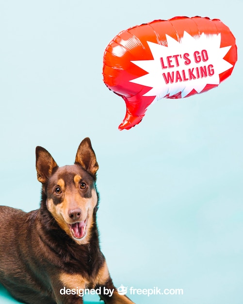 PSD dog mockup with speech balloon