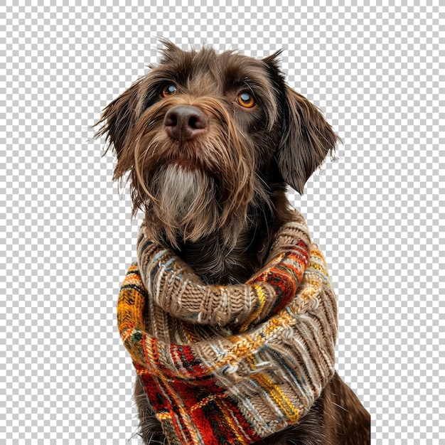 Dog in plaid scarf isolated on transparent background