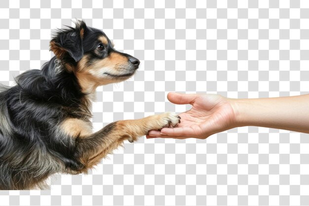 PSD dog pow shaking human hand finger