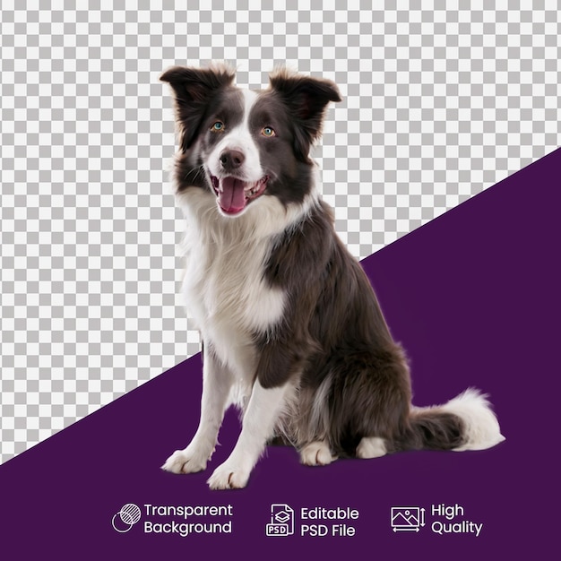 a dog sits in front of a purple background with a logo for a company called a dog