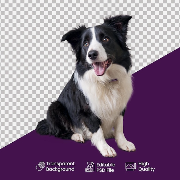 a dog sits in front of a purple background with a logo for a company called a dog