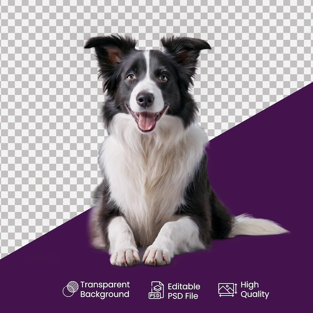 a dog sits in front of a purple background with a logo for a company called a dog