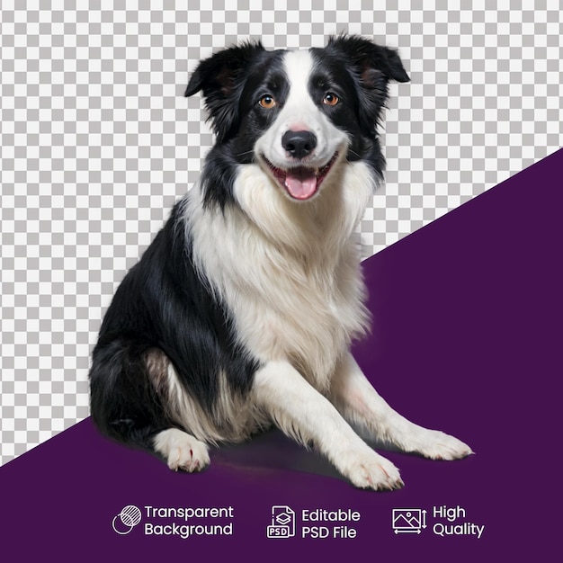 a dog sits in front of a purple background with a logo for a company called a dog