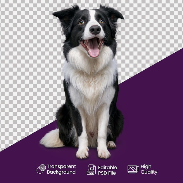 a dog sits in front of a purple background with a logo for a company called a dog