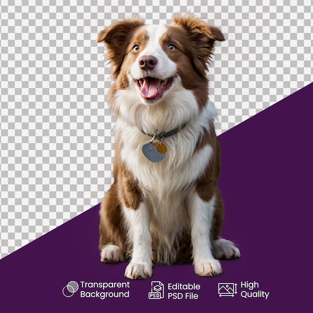 a dog sits in front of a purple background with a logo for a company called a dog