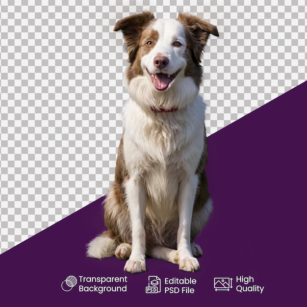 a dog sits in front of a purple background with a logo for a company called a dog