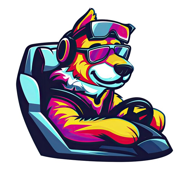 PSD dog in sunglasses and hat driving car