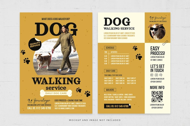 Dog Walker Service Yellow themed Flyer Template in PSD