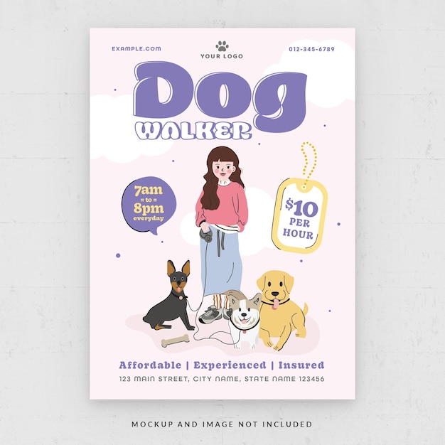 Dog Walking Pets Service Flyer Template in PSD Pastel Theme