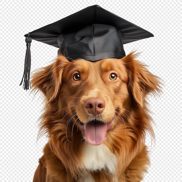 Dog wearing graduation cap on isolated transparent background