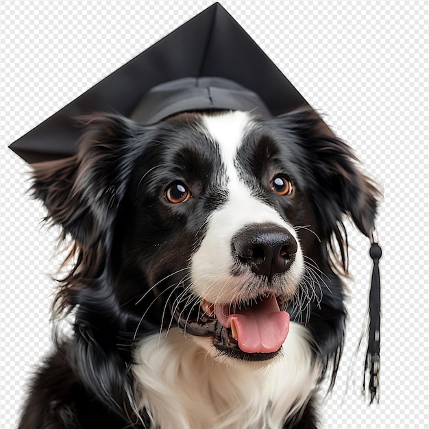 Dog wearing graduation cap on isolated transparent background