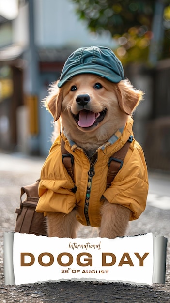 PSD a dog wearing a jacket that says dog international dog day concept