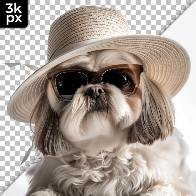 PSD a dog wearing sunglasses and a hat with a hat that says  xm