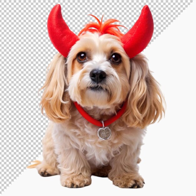 PSD dog wearingdevilishhornsasfunnyhalloween