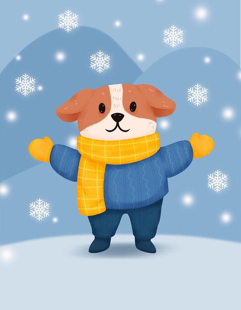 PSD dog winter illustration