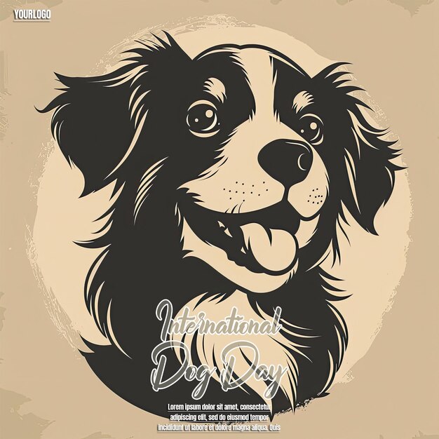 PSD a dog with a black face and a brown background with the words quot amjai quot on it