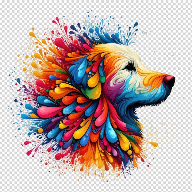 a dog with colorful hair is drawn on a white background