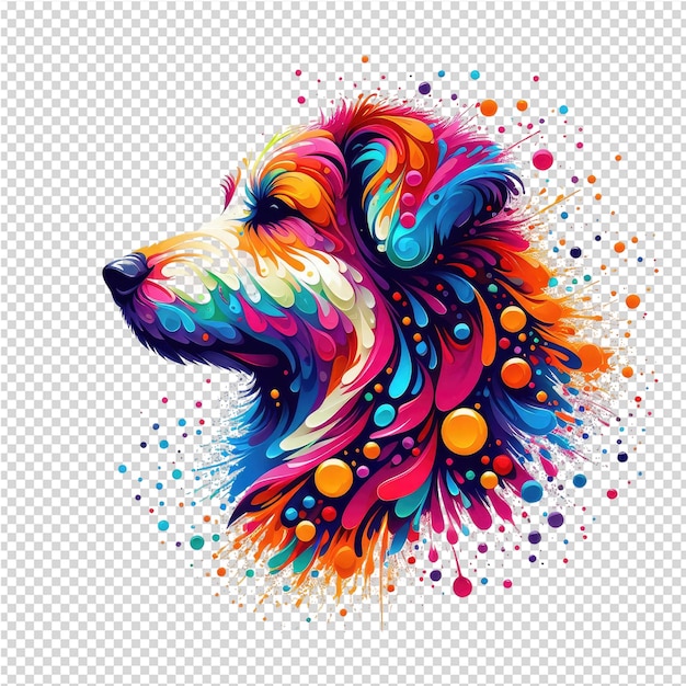 a dog with colorful spots and a colorful background