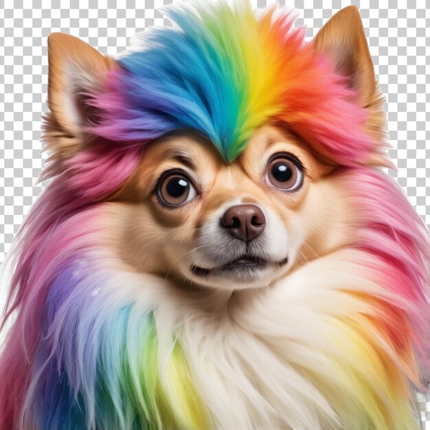 PSD a dog with rainbow hair and a rainbow haircut