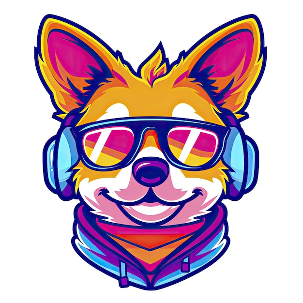 Dog with sunglasses and headphones