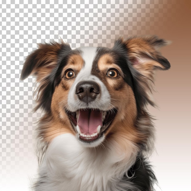 A dog with a white and brown face and a brown and white coat transparent background