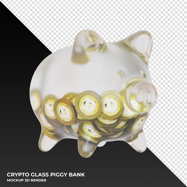 Dogecoin DOGE Glass piggy bank with crypto coins 3d illustration