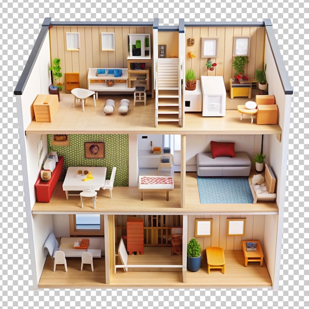 PSD doll house with furniture transparent background