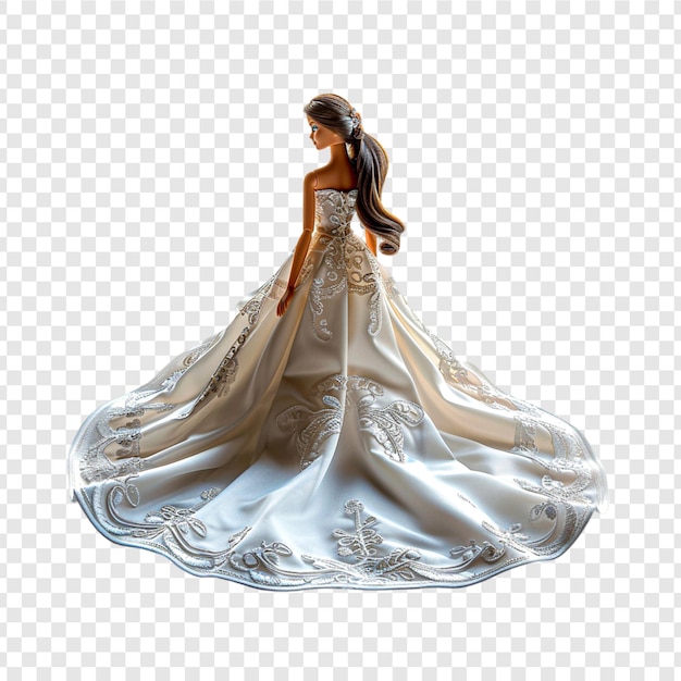 a doll with long hair and wedding dress isolated on transparent background