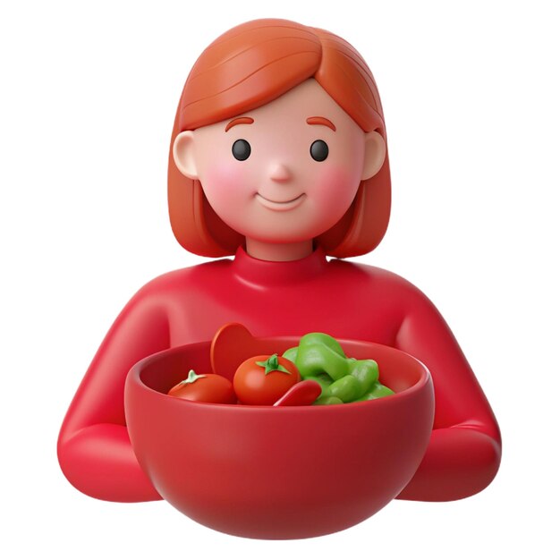 PSD a doll with red hair and red hair sits in a bowl of fruit