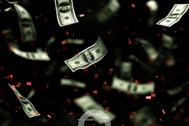 Dollar bill money explosion in transparent background